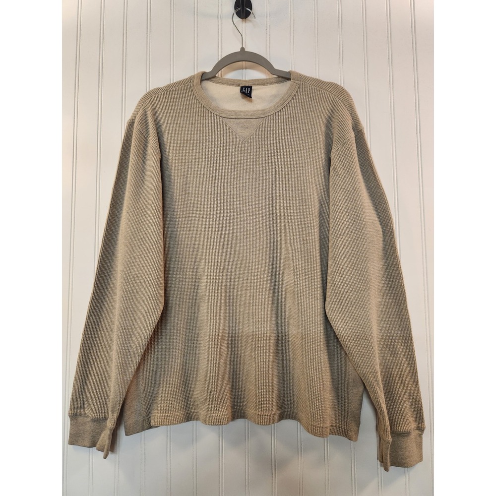 Gap Mens XL Waffle Knit Thermal Long Sleeve Shirt Tan Khaki Cotton Cozy Casual